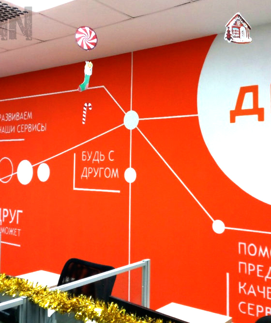 Брендирование офиса и банка, роспись стен в стиле клипарт. Граффити мотивирующее сотрудников